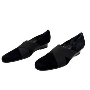 Vintage Prevata Suede Criss Cross Elastic Wedge Low Heel Pumps 9 Made in Italy